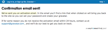 Gravatar: notifica di invio email di conferma